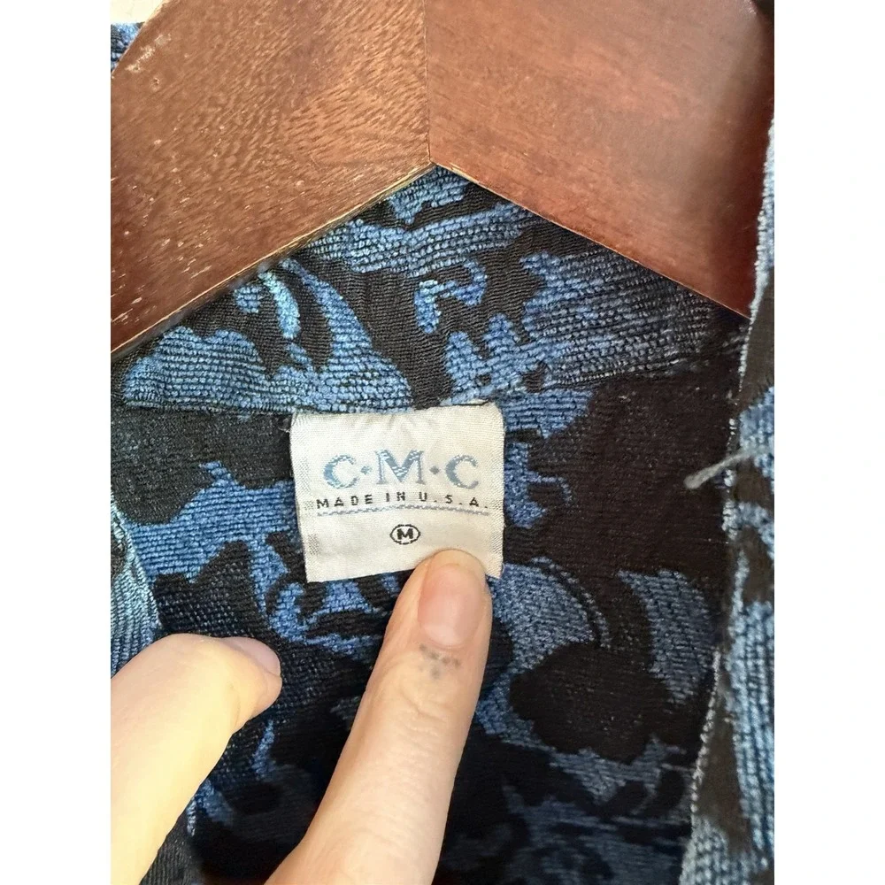 Vintage CMC Blue Floral Tapestry Jacquard Coat M Maximalist Boho Brocade Retro